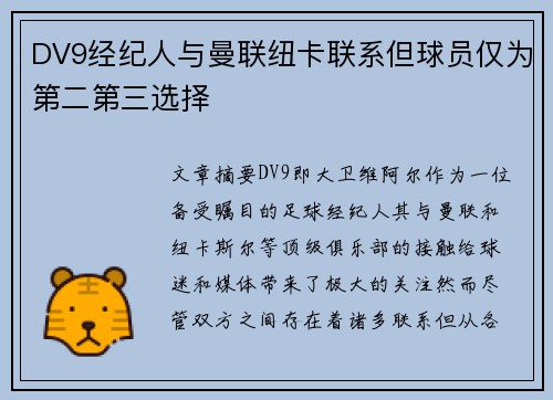 DV9经纪人与曼联纽卡联系但球员仅为第二第三选择